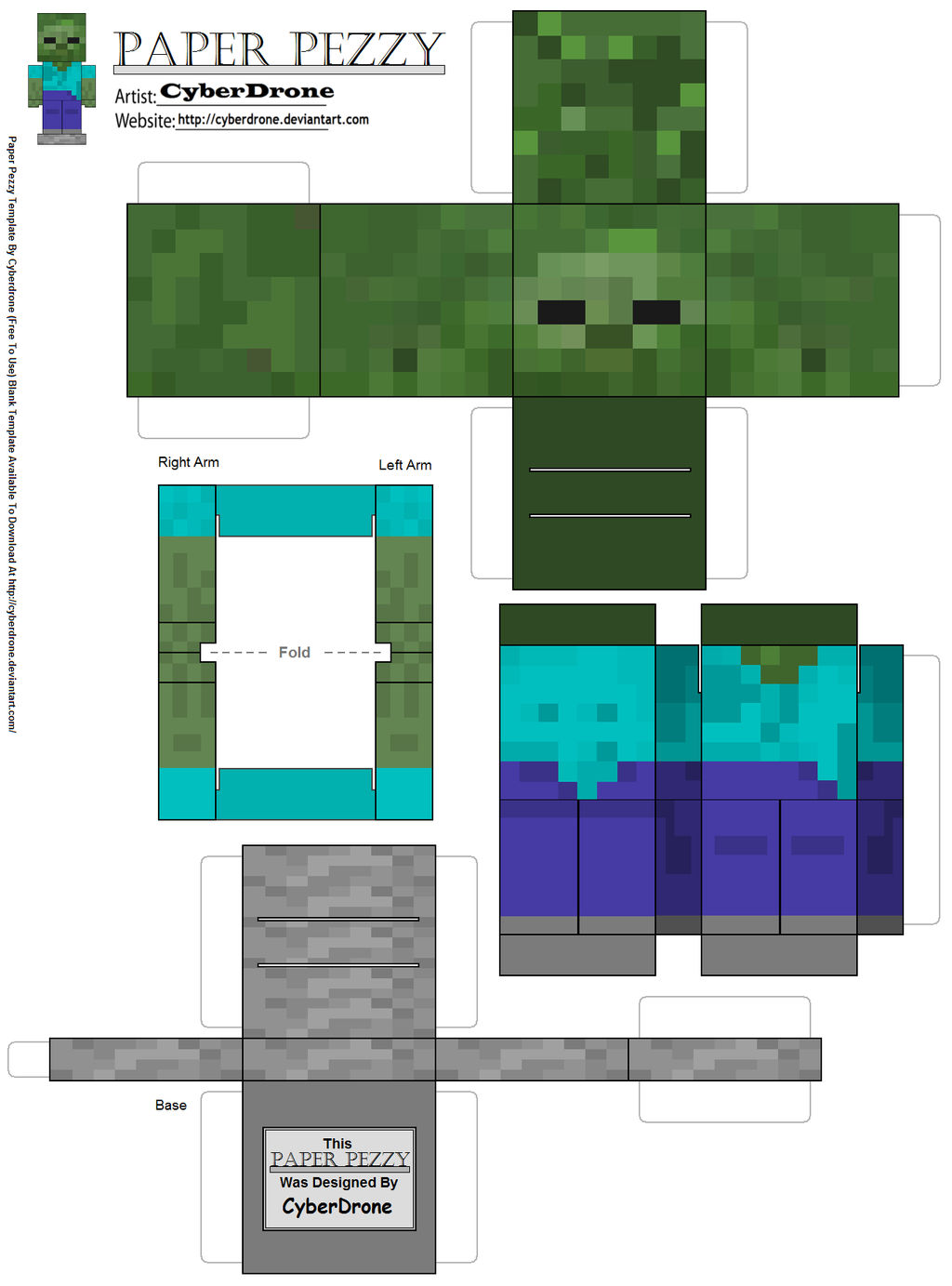 Paper Minecraft Deviantart Paper Pezzy- Zombie 'Minecraft' by CyberDrone on DeviantArt