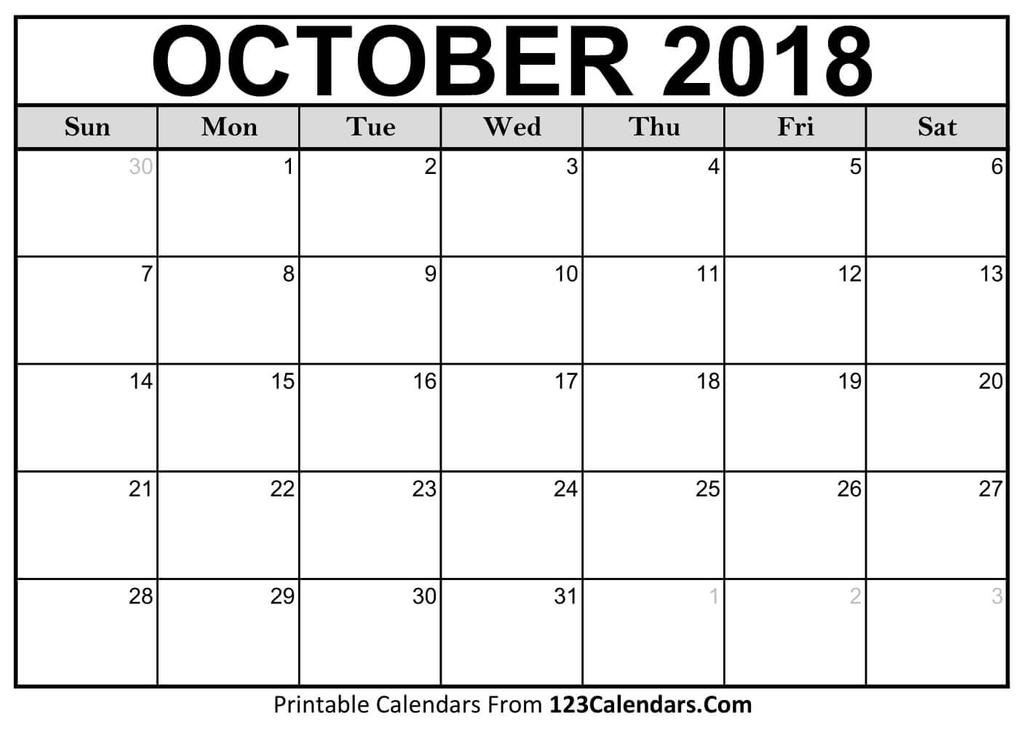 October 2018 Calendar by printablecalendar on DeviantArt
