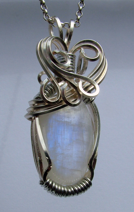 Moonstone Wrapped in Silverplated Wire