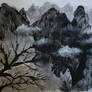 Black and White Colored Scenery Painting