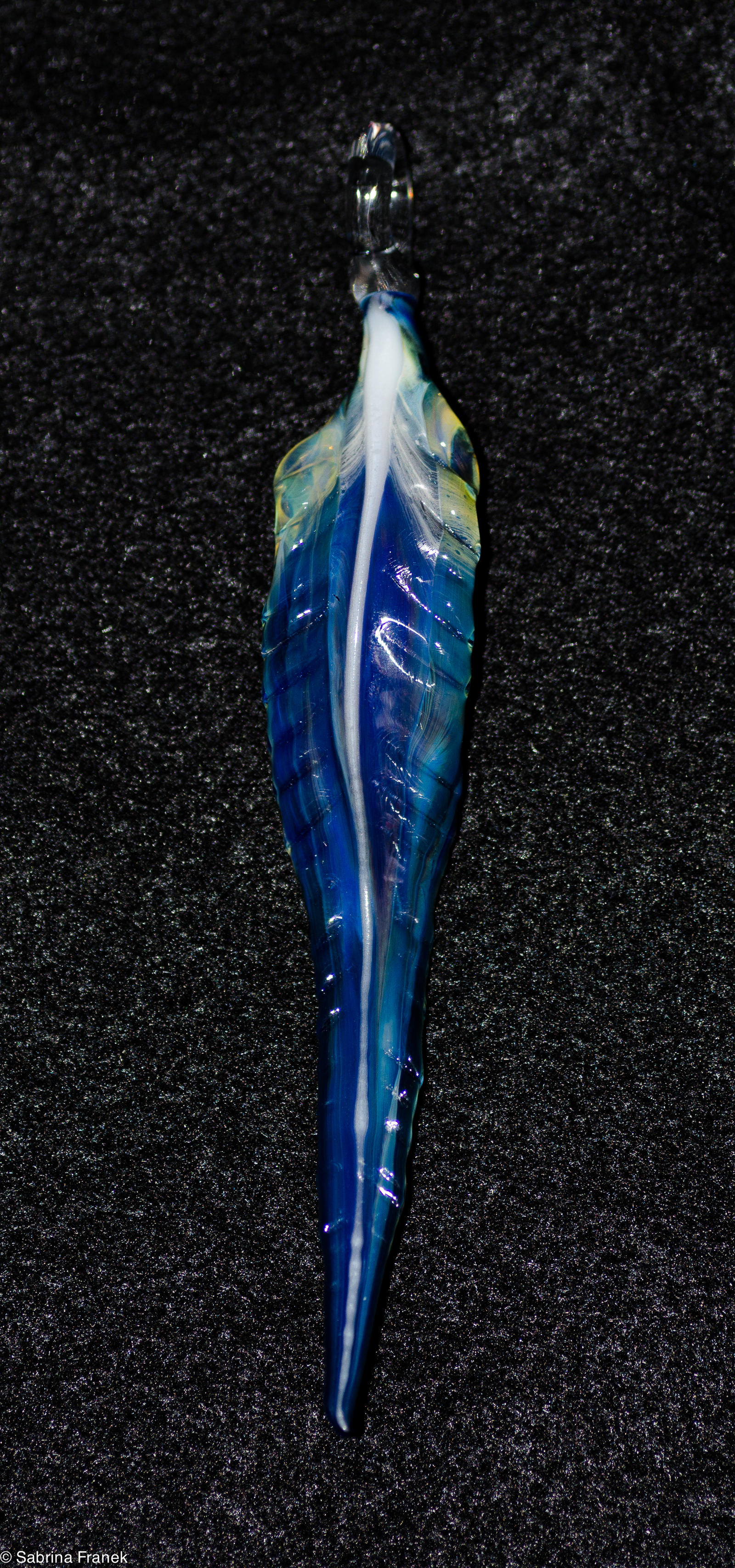 Blue Glass Feather Pendant