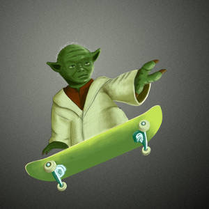 Yoda on a skateboard