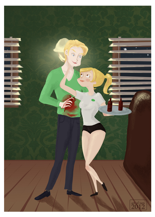 True blood Sookie and Eric fanart at merlotte's