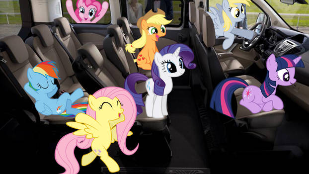 Mane 6 With Derpy In A Car