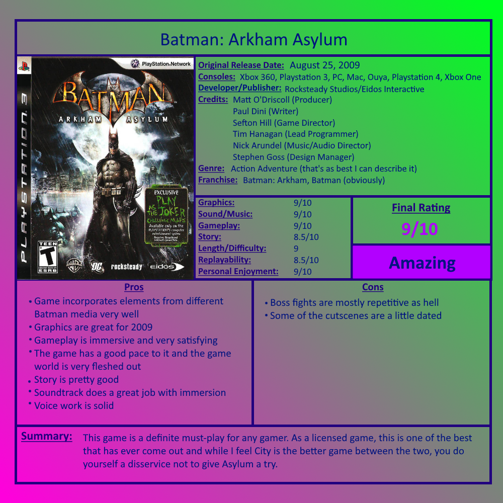 Game Review #9: Batman: Arkham Asylum (re-do) by CaliGamer25850 on  DeviantArt