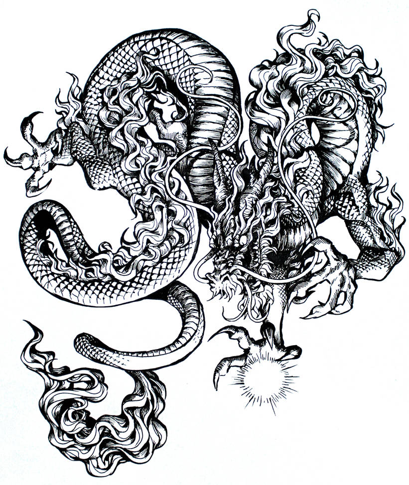 chinese dragon tattoo japanese dragon drawing dragon ink dragon Art Print  by Oktad0