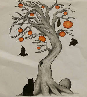 Halloween Tree Tattoo Design