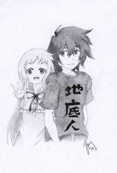 Menma And Jintan Sketch (Anohana) by JimmyJS