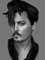 Johnny Depp painting in B/W