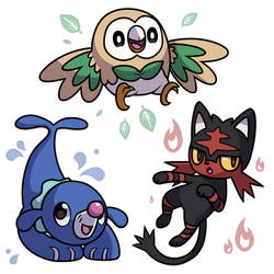 Rowlet, Litten, and Popplio