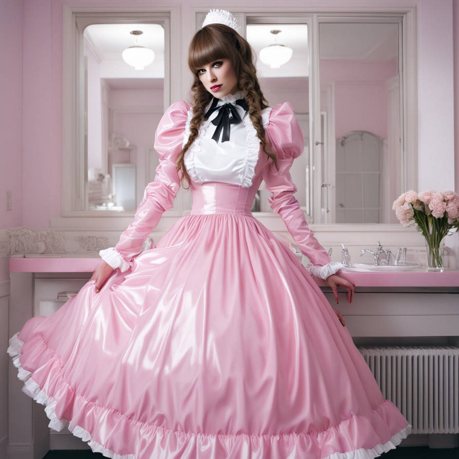 pink latex maid dress Latex Desire Maid dress/briefs/apron Cathouseclothing.com
