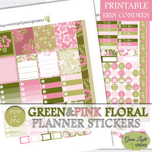 Green And Pink Floral Planner Stickers