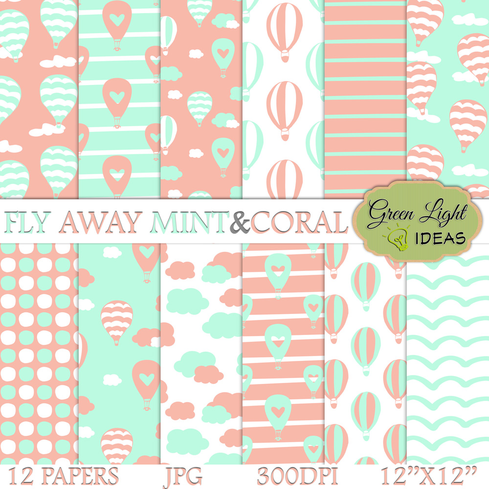 Hot Air Balloons Mint and Coral