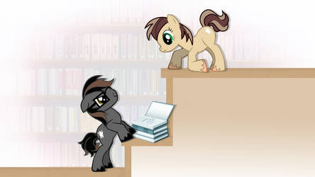 Takano x Ritsu Ponies in the Library Wallpaper