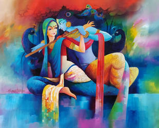 Eye-Catching Figurative Radha Krishna Painting