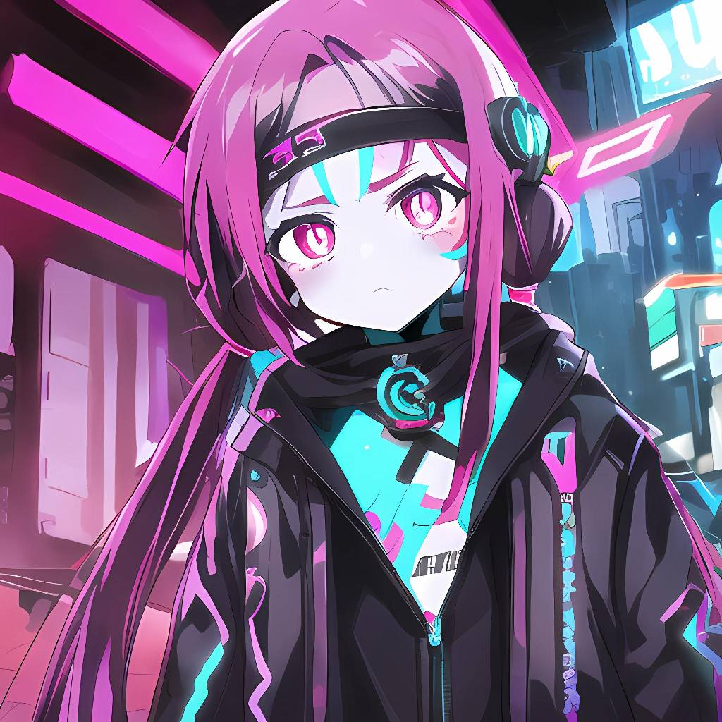 Cyberpunk anime girl, blue green neon - AI Photo Generator - starryai