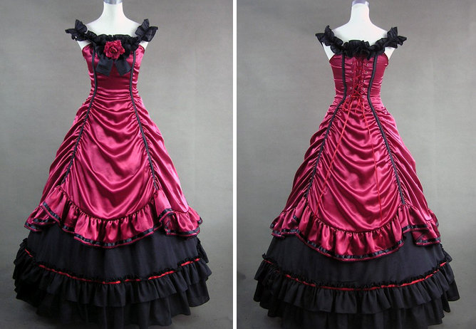 Red and Black Satin Gothic Victorian Gown