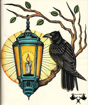 tattoo-flash crow and lantern