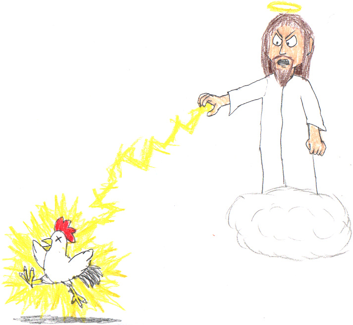 Jesus Thunderbolting a Chicken