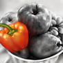 A Red Pepper In A Grayscale Still Life
