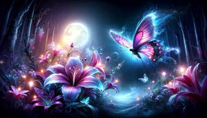 Butterfly and Lily at moonlight