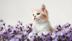 Cute Kitten in Purple Flowers