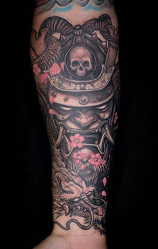 Samurai and Dragon Forearm Tattoo