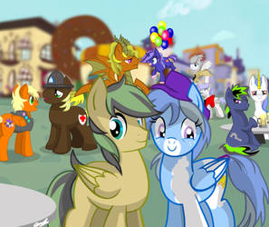 Ponies having fun in Canterlot Plaza