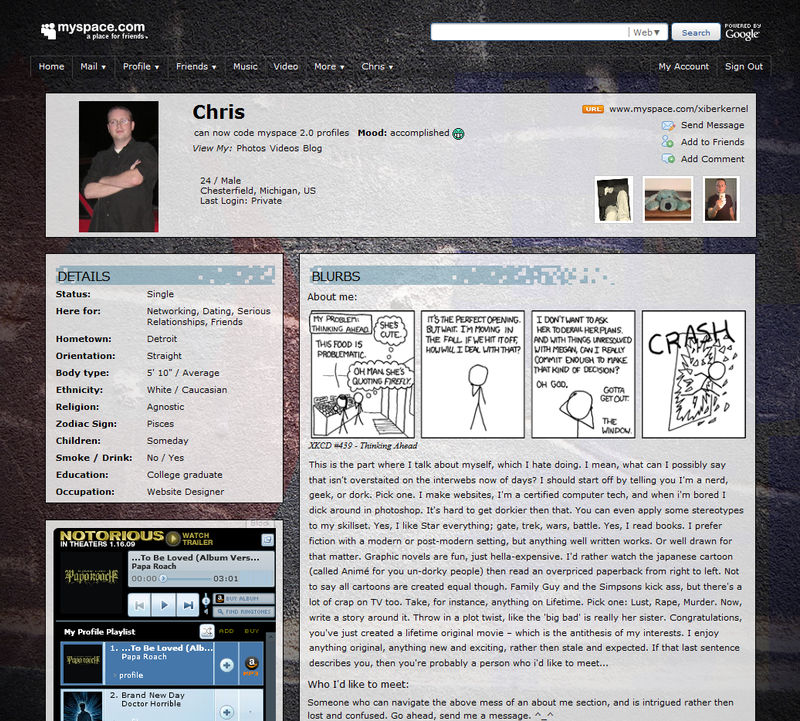 My MySpace 2.0 Layout by XiberKernel on DeviantArt