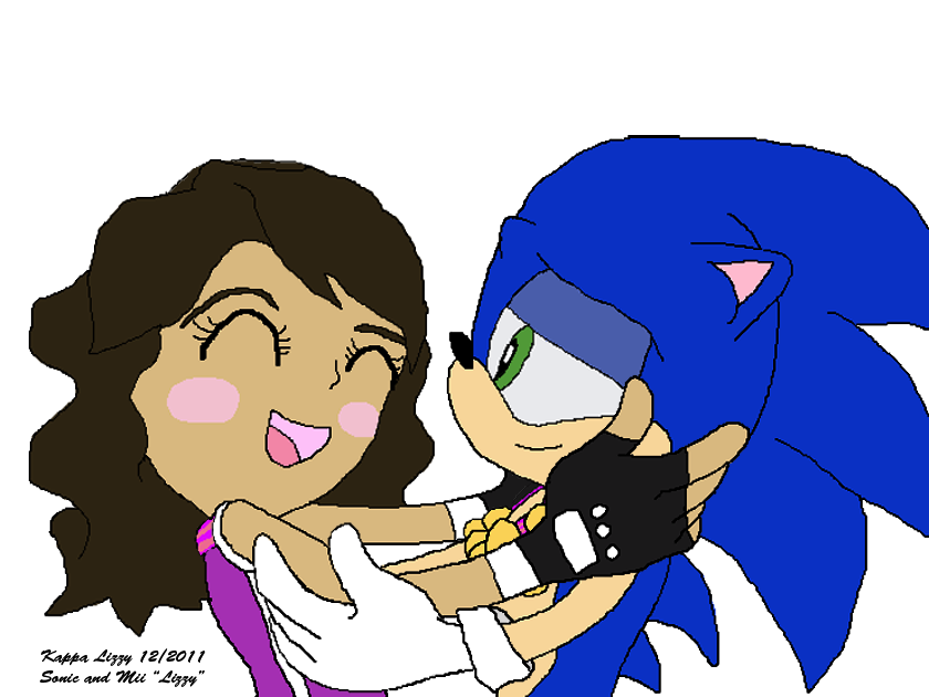 Sonic and my Mii at the London Games  victory kiss