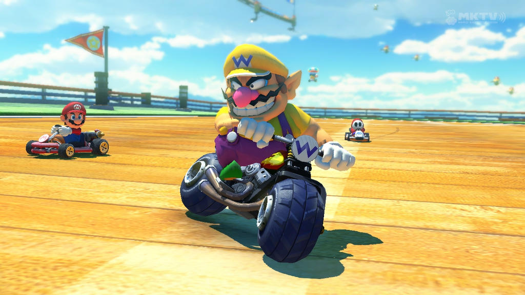 Wario and Mario competing at MK8