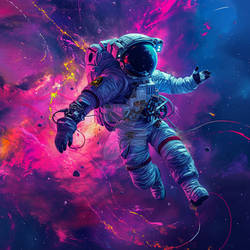 Lucascirino  A Astronaut In A Space With Vivid Col