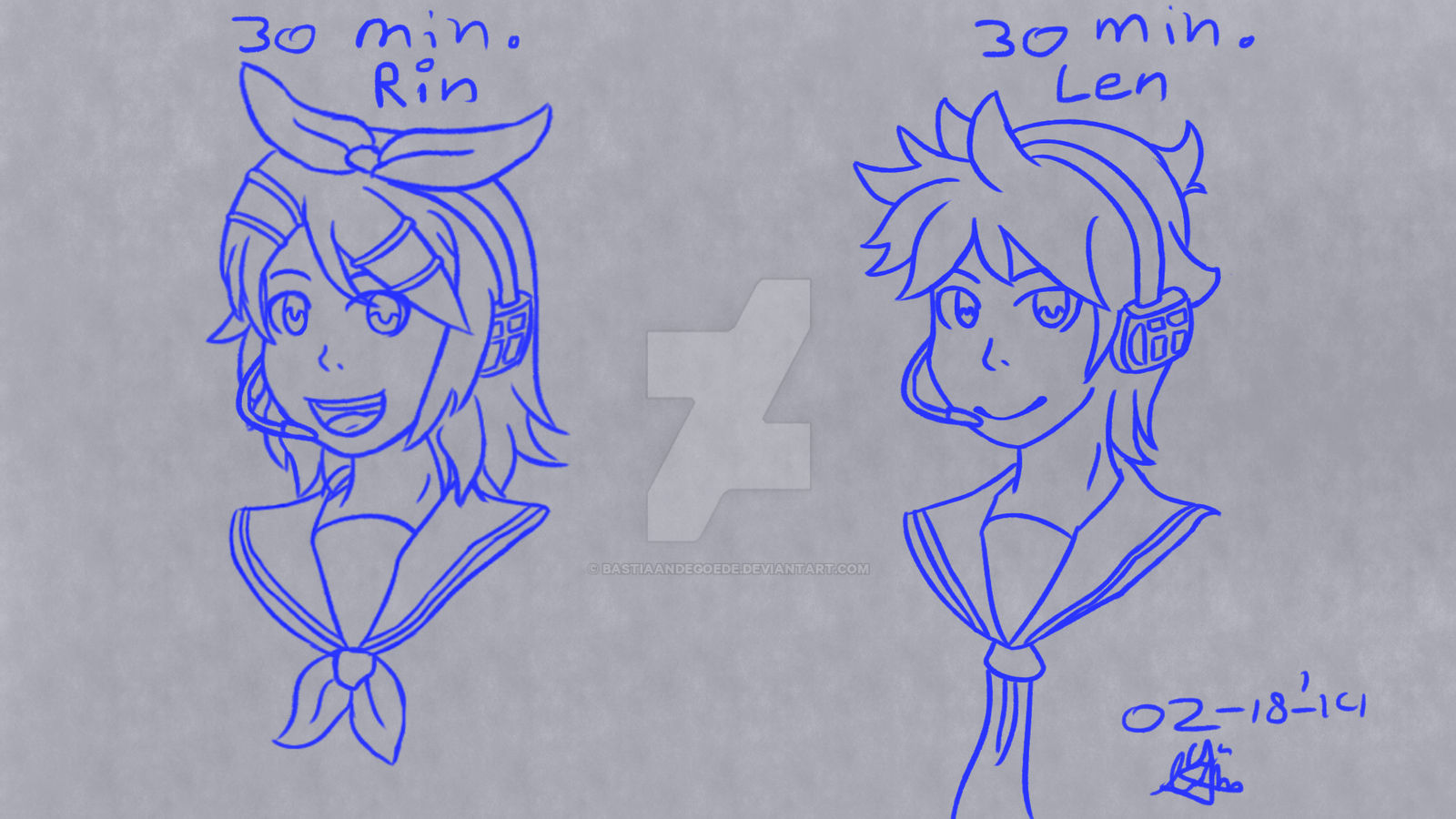 SkADa D46-W7: Head shot, Rin and Len. (lineart)