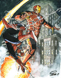 Iron Man and Spider-Man Ink and Watercolor