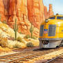 Golden Era Rails: A Desert Watercolor Journey