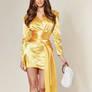 Yellow Satin, Long Sleeved, Mini Dress