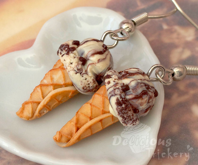 Moose Tracks Ice Cream Earrings by DeliciousTrickery