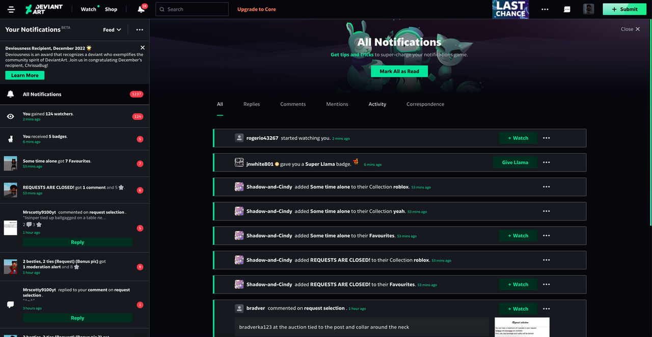 1,237 notifications by MakeUsernameHere on DeviantArt