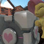 Fluttershy Hugging the Companion Cube