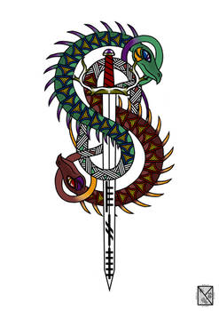 Serpent Symbol, Sword and Ogham