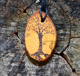 Black tree white tree oval pendant