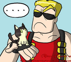 Duke Nukem with a kitten