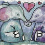 ELEPHANT LOVE miniature watercolor ACEO