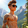 Shirtless-teenage-boy-stands-outdoors-looking-over