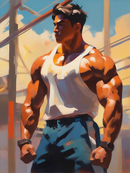 Acrylic-painting-of-a-youthful-faced-bodybuilder-w