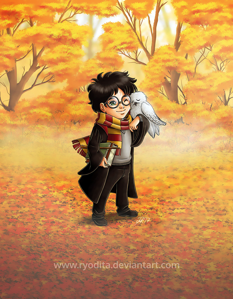 Chibi Harry and Hedwig