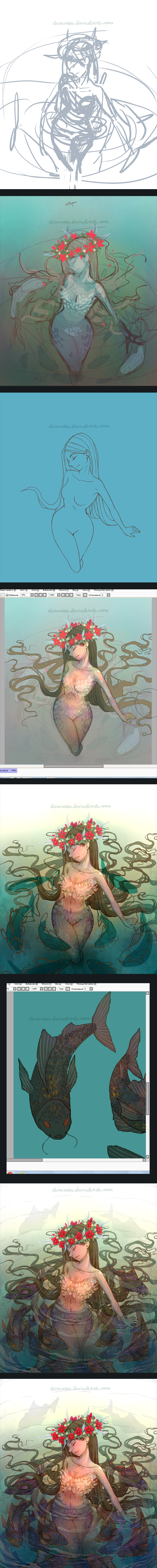 Swamp girl. Drawing process