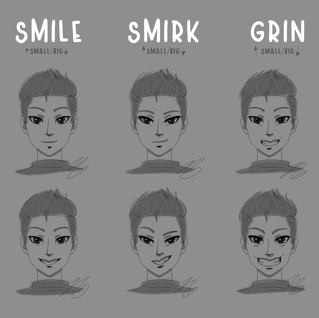SMILE vs SMIRK vs GRIN - emotion sketch by Kozekito on DeviantArt