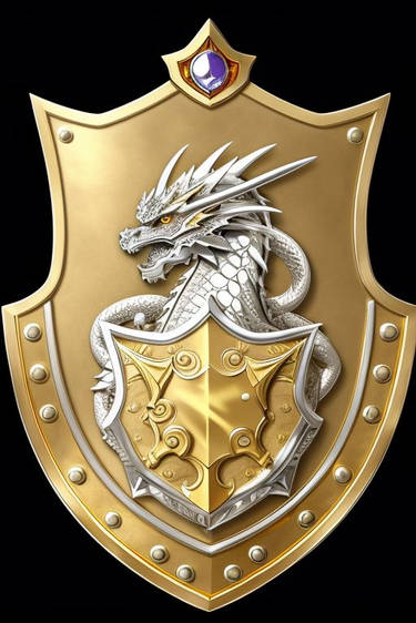 Golden shield with silver dragon