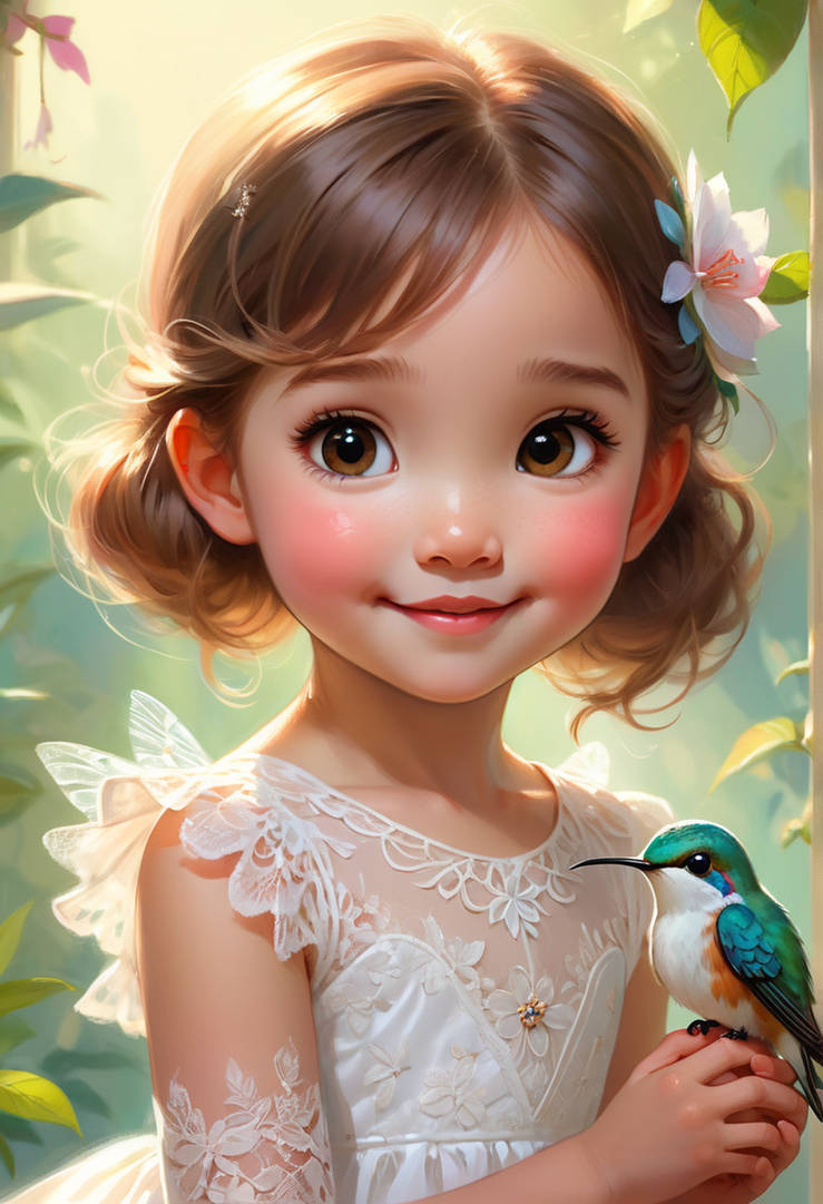 Adorable girl with a hummingbird by ClinaAI on DeviantArt